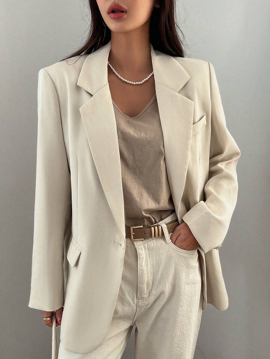 Pimlico Oversized Single Button Notch Lapel Blazer - Beige