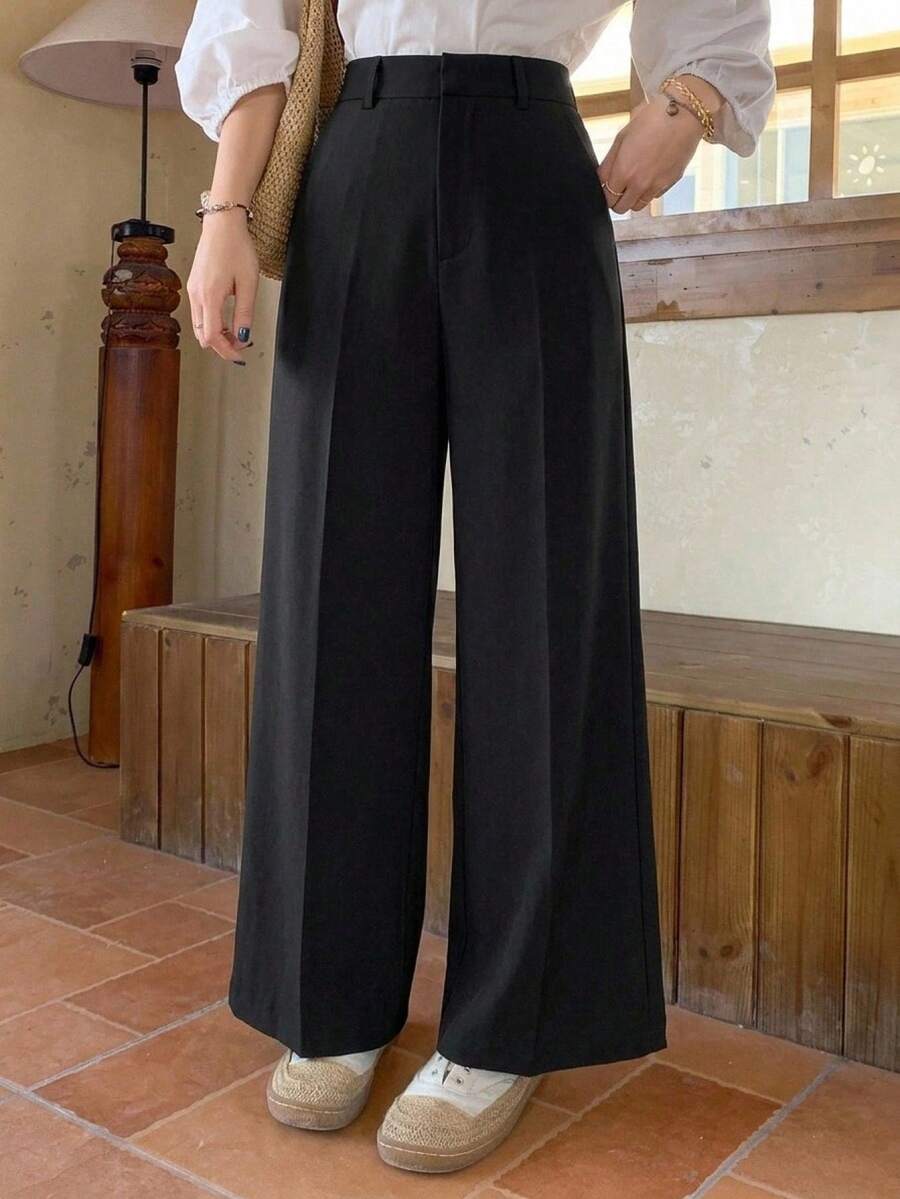 Women's Wide Leg Tailored Trousers, High Waisted Stretch Dress Pants for Work Office - Light Grey