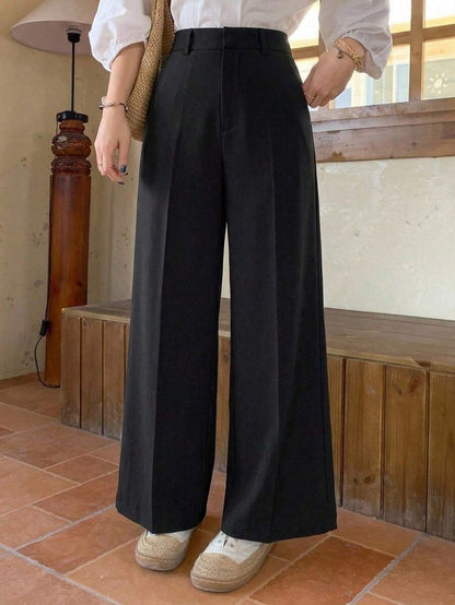 Women's Wide Leg Tailored Trousers, High Waisted Stretch Dress Pants for Work Office - Light Grey