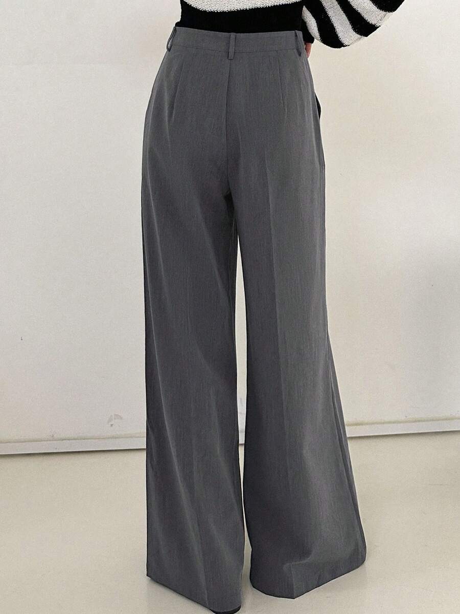 Women's Wide Leg Tailored Trousers, High Waisted Stretch Dress Pants for Work Office - Grey
