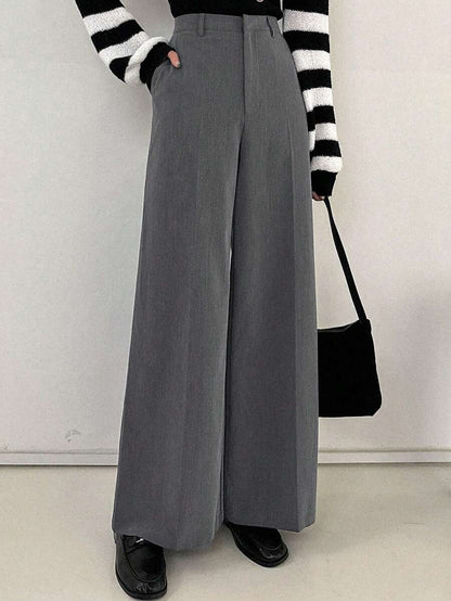 Women's Wide Leg Tailored Trousers, High Waisted Stretch Dress Pants for Work Office - Khaki