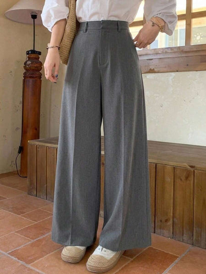 Women's Wide Leg Tailored Trousers, High Waisted Stretch Dress Pants for Work Office - Navy Blue