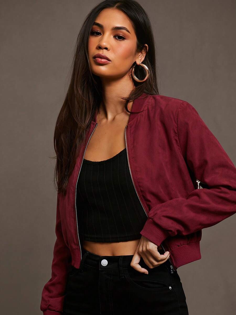Steamboat Zip Up Bomber Jacket with Ribbed Trim