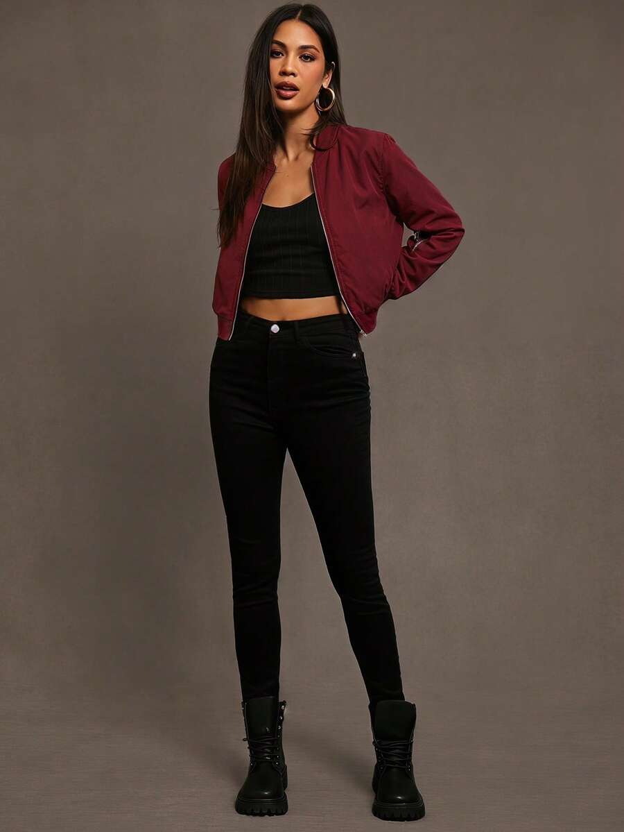 Steamboat Zip Up Bomber Jacket with Ribbed Trim