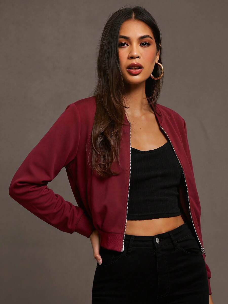 Steamboat Zip Up Bomber Jacket with Ribbed Trim