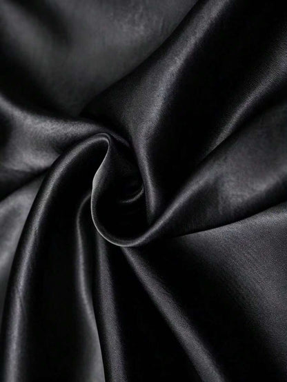 Women's Satin Cowl Neck Sleeveless Blouse, Silky Shell Top for Work and Evening - Black