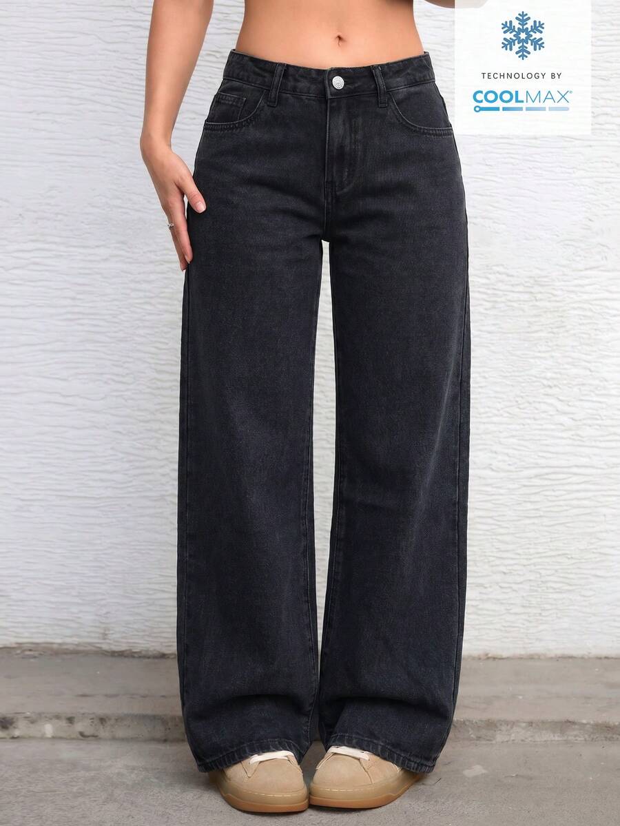 Ravenna High Waisted Wide Leg Baggy Jeans with Pockets