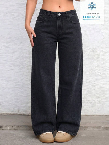 Ravenna High Waisted Wide Leg Baggy Jeans with Pockets