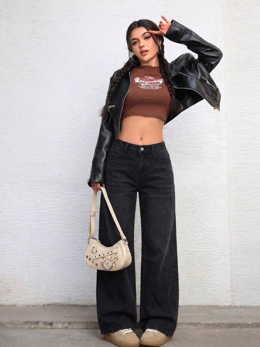 Ravenna High Waisted Wide Leg Baggy Jeans with Pockets
