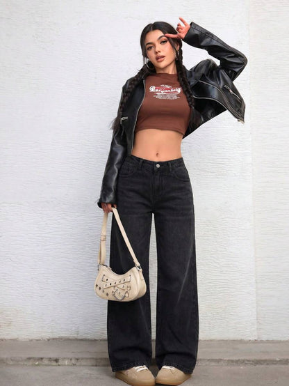 Ravenna High Waisted Wide Leg Baggy Jeans with Pockets