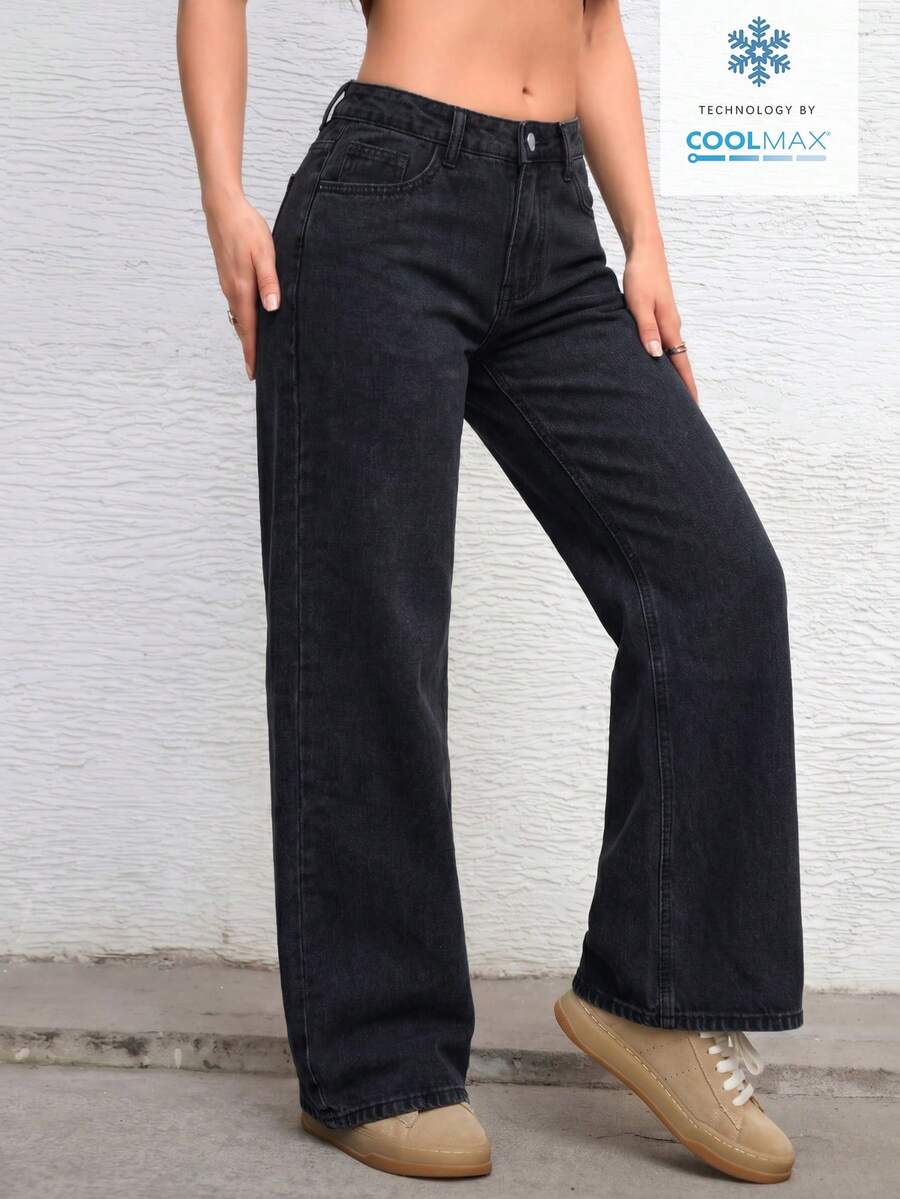 Ravenna High Waisted Wide Leg Baggy Jeans with Pockets