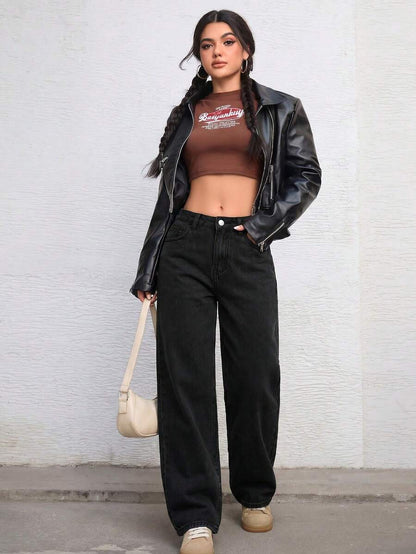 Ravenna High Waisted Wide Leg Baggy Jeans with Pockets