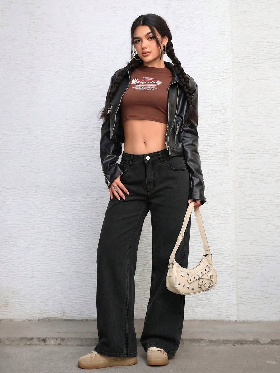 Ravenna High Waisted Wide Leg Baggy Jeans with Pockets