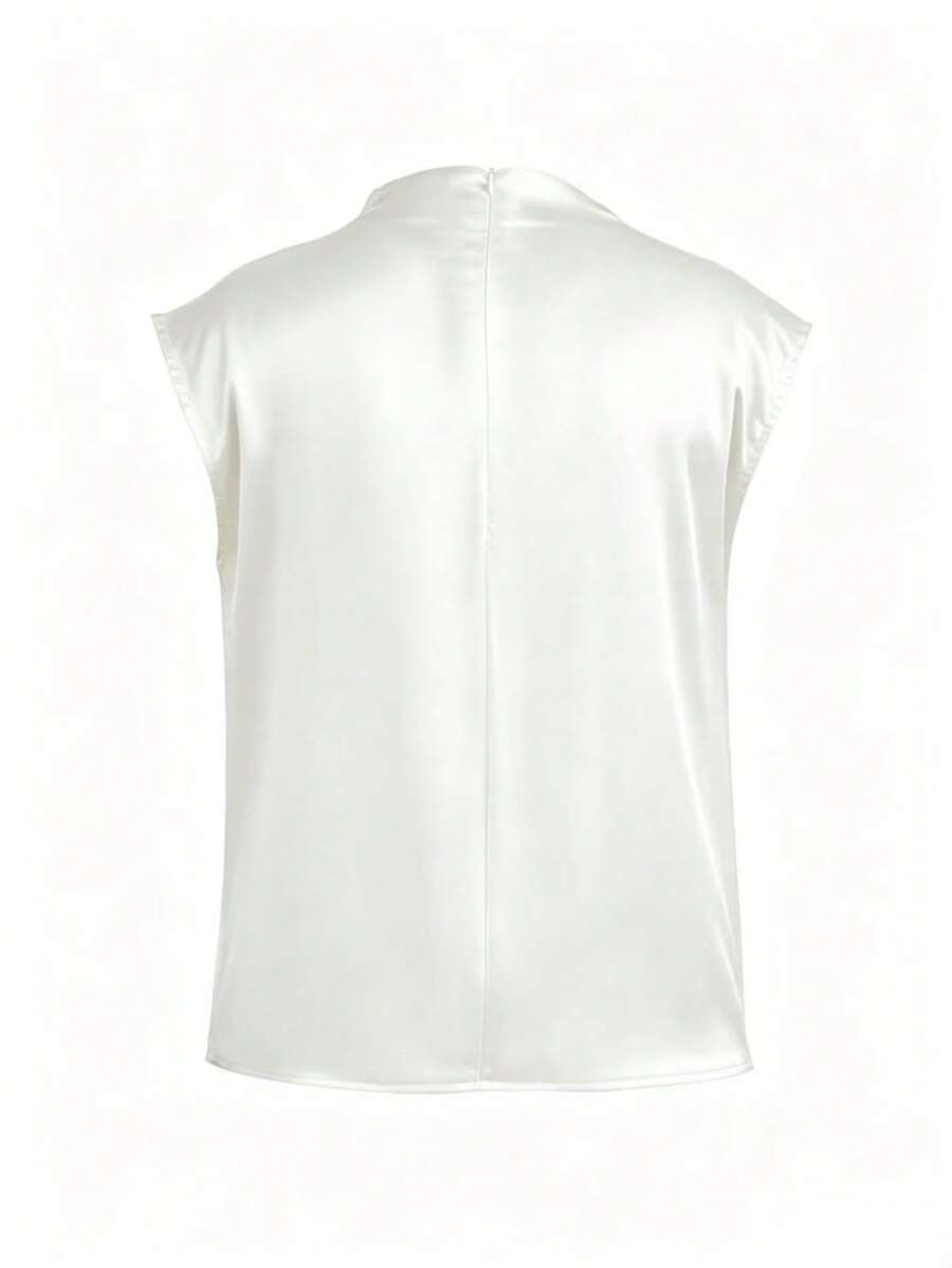 Women's Satin Cowl Neck Sleeveless Blouse, Silky Shell Top for Work and Evening - Black