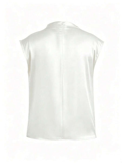 Women's Satin Cowl Neck Sleeveless Blouse, Silky Shell Top for Work and Evening - Black