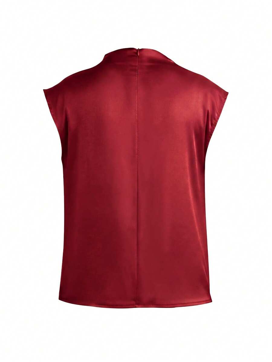 Women's Satin Cowl Neck Sleeveless Blouse, Silky Shell Top for Work and Evening - Black
