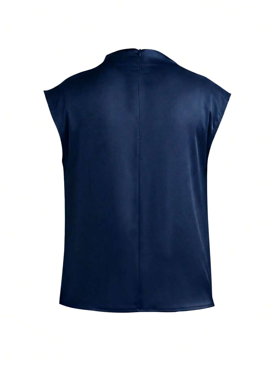 Women's Satin Cowl Neck Sleeveless Blouse, Silky Shell Top for Work and Evening - Black