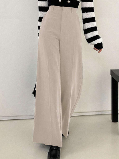 Women's Wide Leg Tailored Trousers, High Waisted Stretch Dress Pants for Work Office - Light Grey