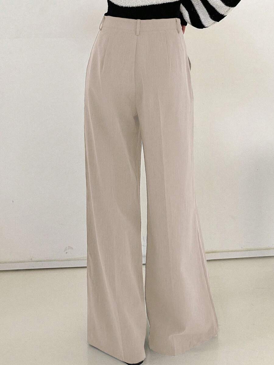 Women's Wide Leg Tailored Trousers, High Waisted Stretch Dress Pants for Work Office - Khaki