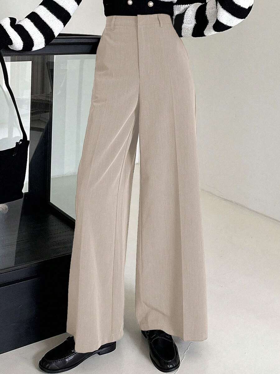 Women's Wide Leg Tailored Trousers, High Waisted Stretch Dress Pants for Work Office - Navy Blue