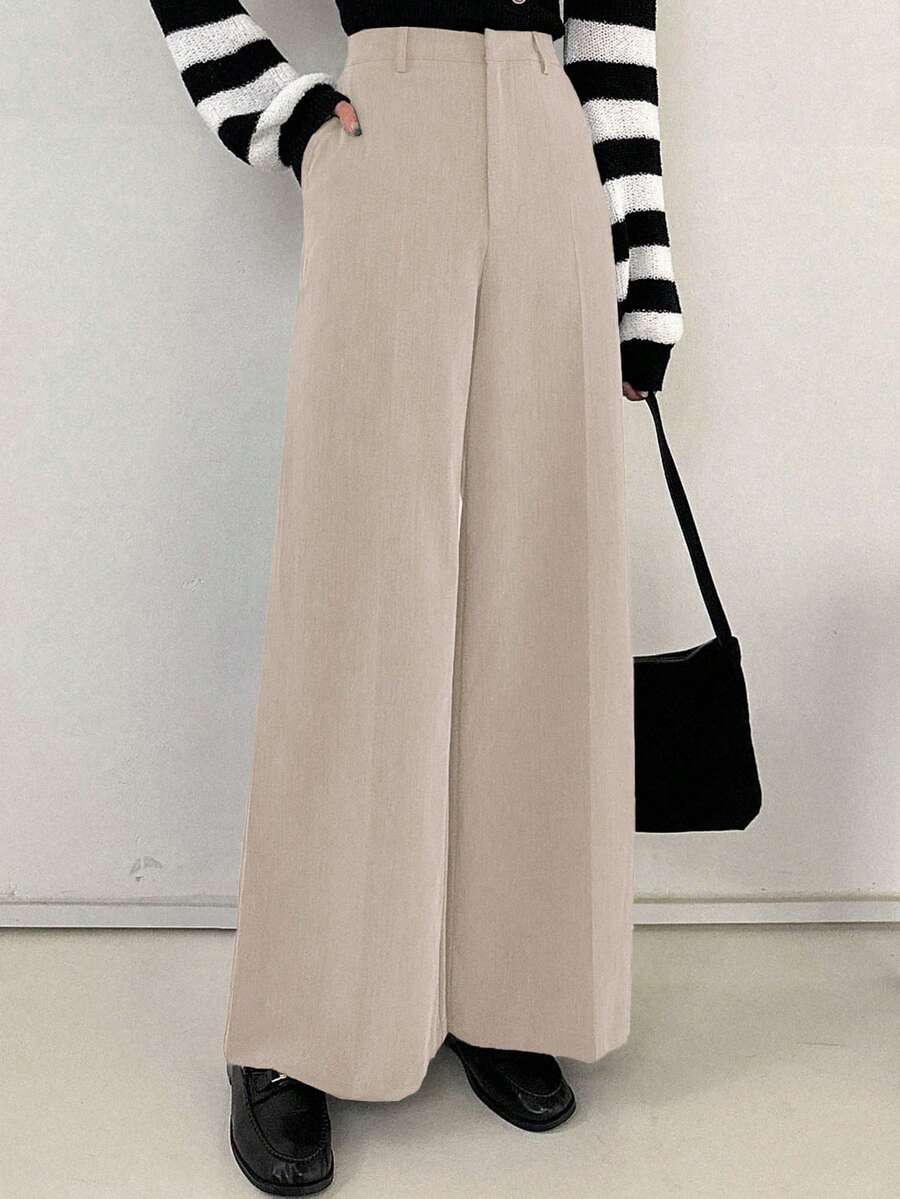 Women's Wide Leg Tailored Trousers, High Waisted Stretch Dress Pants for Work Office - Black