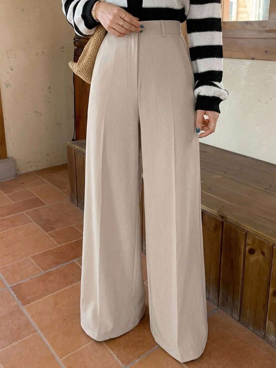 Women's Wide Leg Tailored Trousers, High Waisted Stretch Dress Pants for Work Office - Grey