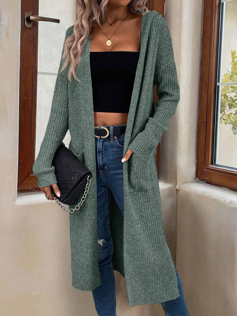 Marianne Hooded Split Hem Longline Duster Cardigan - Sage Green