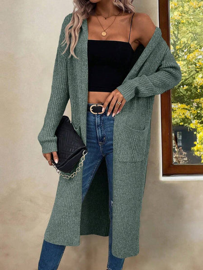 Marianne Hooded Split Hem Longline Duster Cardigan - Sage Green