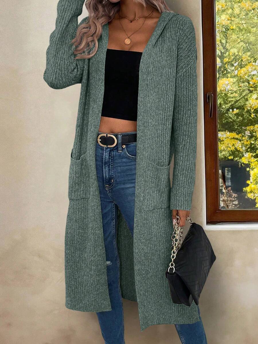 Marianne Hooded Split Hem Longline Duster Cardigan - Sage Green