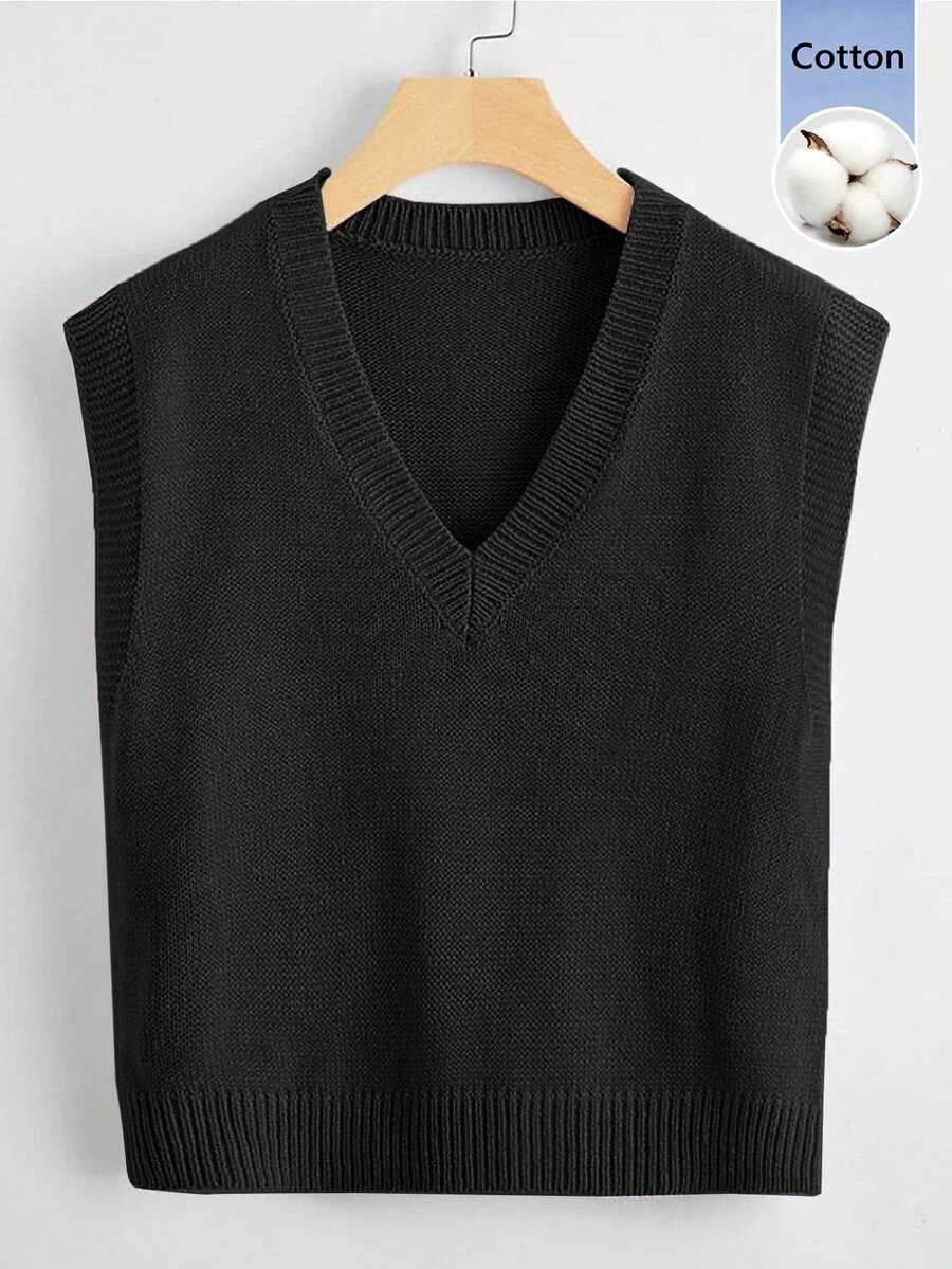 Marisa Fine Knit V-Neck Sleeveless Sweater Vest - Dark Grey