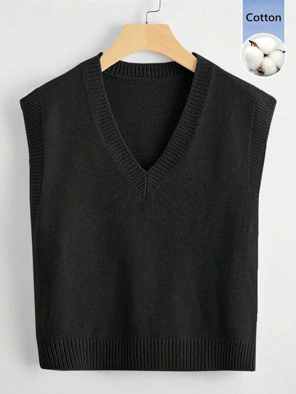 Marisa Fine Knit V-Neck Sleeveless Sweater Vest - Dark Grey