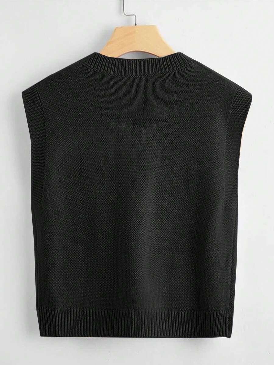 Marisa Fine Knit V-Neck Sleeveless Sweater Vest - Dark Green