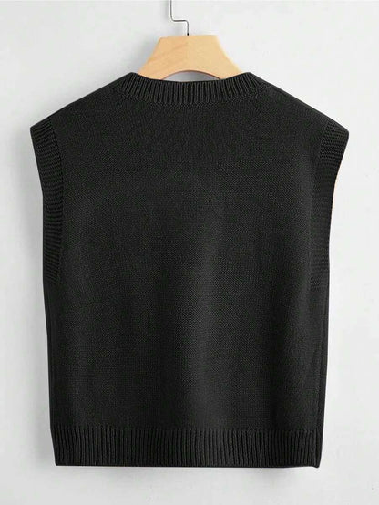 Marisa Fine Knit V-Neck Sleeveless Sweater Vest - Dark Green