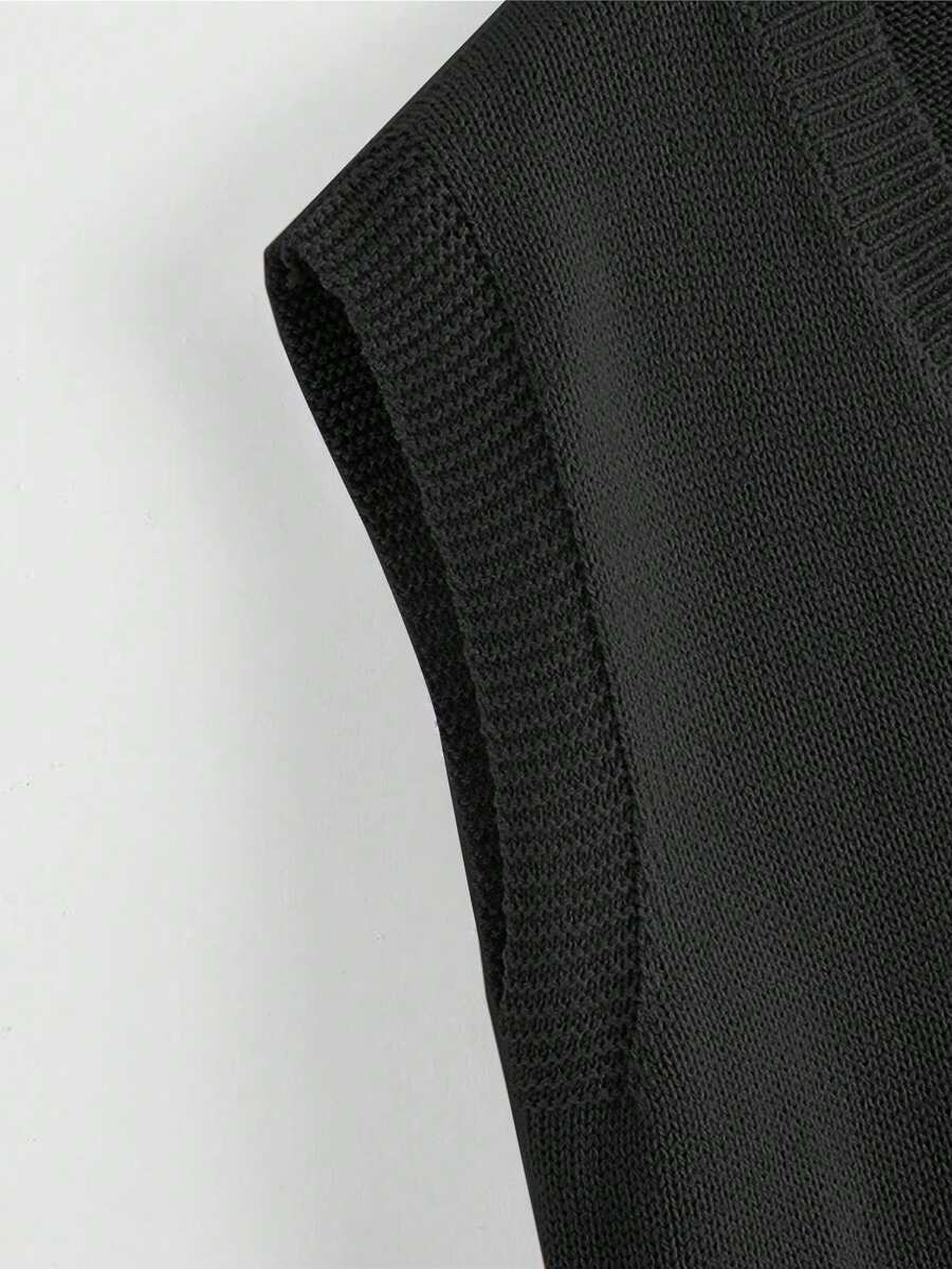 Marisa Fine Knit V-Neck Sleeveless Sweater Vest - Black