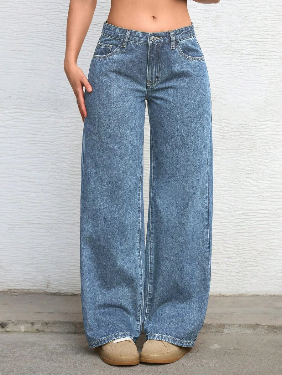Ravenna High Waisted Wide Leg Baggy Jeans with Pockets