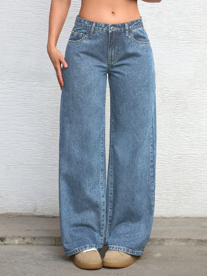 Ravenna High Waisted Wide Leg Baggy Jeans with Pockets