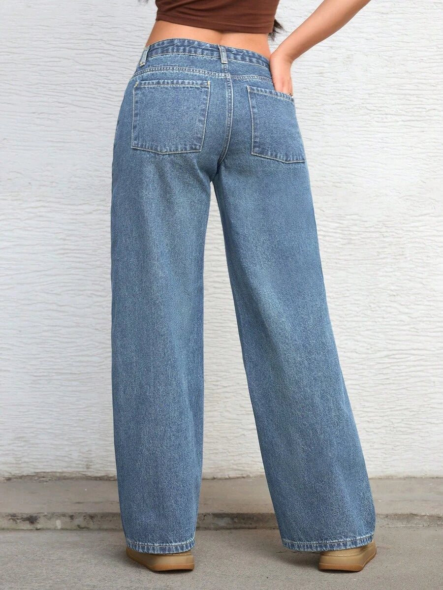 Ravenna High Waisted Wide Leg Baggy Jeans with Pockets