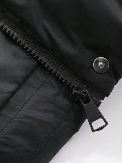 Blanche Boxy Cropped Puffer Jacket with Stand Collar and Zip - Black