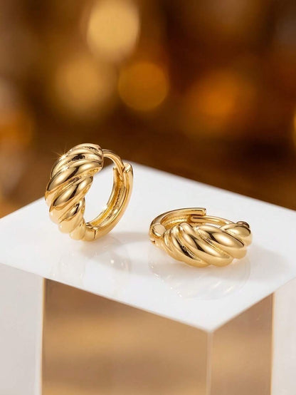 Women's Chunky Gold Hoop Earrings, Water Drop, Twisted and Pavé U-Shaped Minimalist Statement Earrings