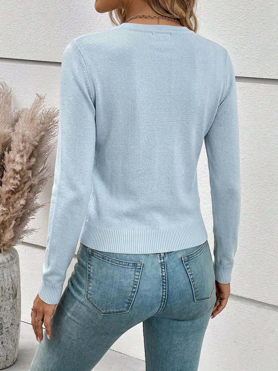 Georgiana Slim Ribbed V-Neck Button Front Knit Cardigan - Light Blue