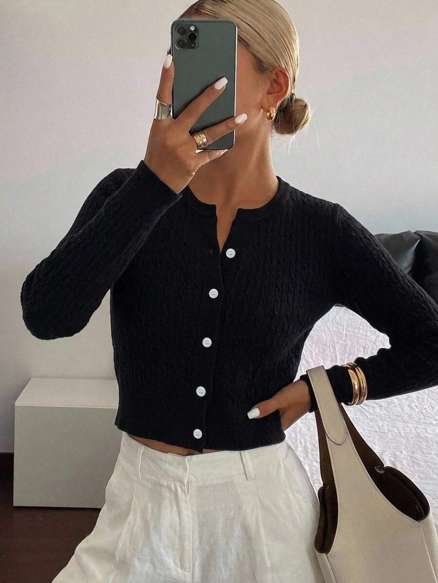 Women's Fitted V-Neck Button Front Cardigan, Twist Knit Sweater for Work and Fall - Baby Pink