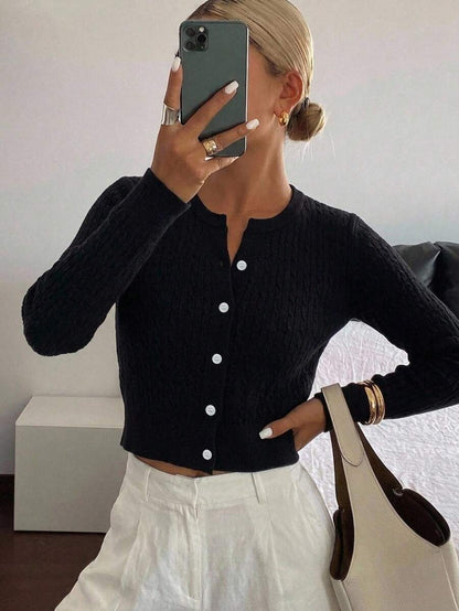 Women's Fitted V-Neck Button Front Cardigan, Twist Knit Sweater for Work and Fall - Baby Pink