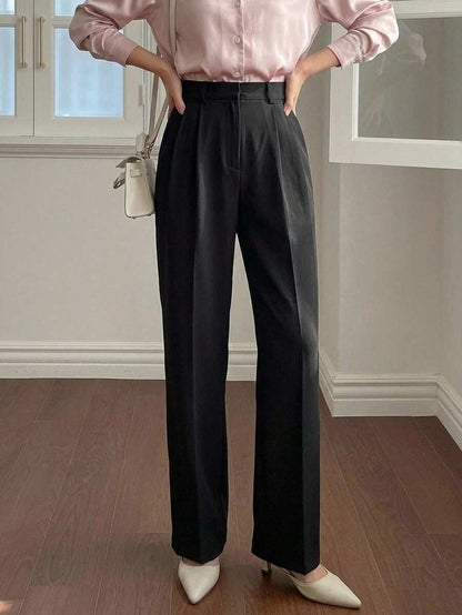 Delft High Waist Pleated Straight Leg Trousers