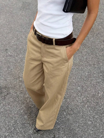 Belsize Loose Wide Leg Pants with Pockets - Khaki