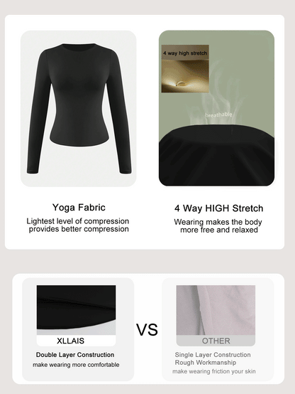 Aurora Slim Fit Round Neck Long Sleeve Tee - Black