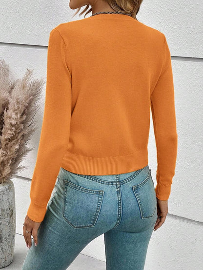 Georgiana Slim Ribbed V-Neck Button Front Knit Cardigan - Orange