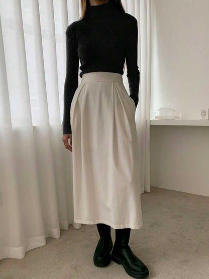 Tamsin Fitted Ribbed Turtleneck Sweater Long Sleeve Pullover - Black