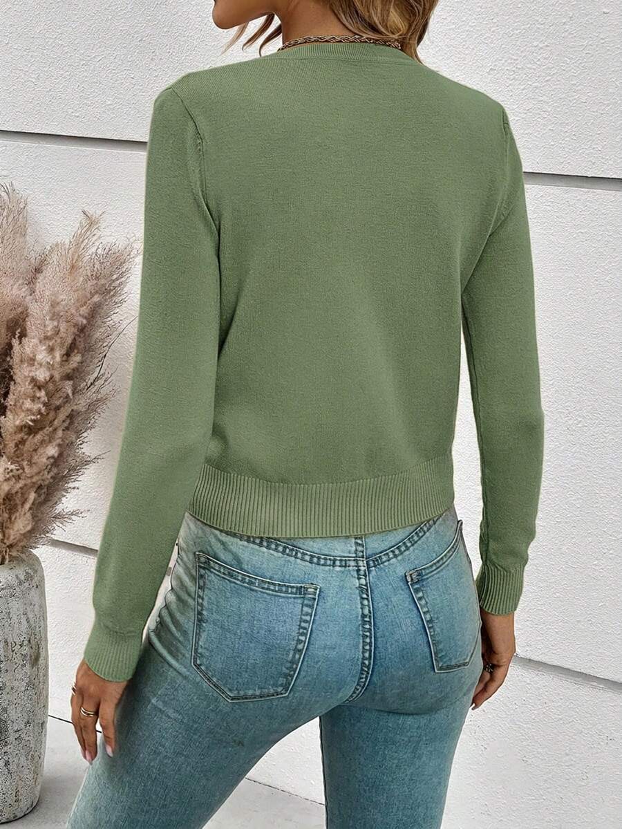Georgiana Slim Ribbed V-Neck Button Front Knit Cardigan - Moss Green