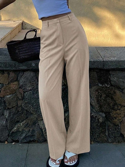 Women's Wide Leg Tailored Trousers, High Waisted Stretch Dress Pants for Work Office - Apricot