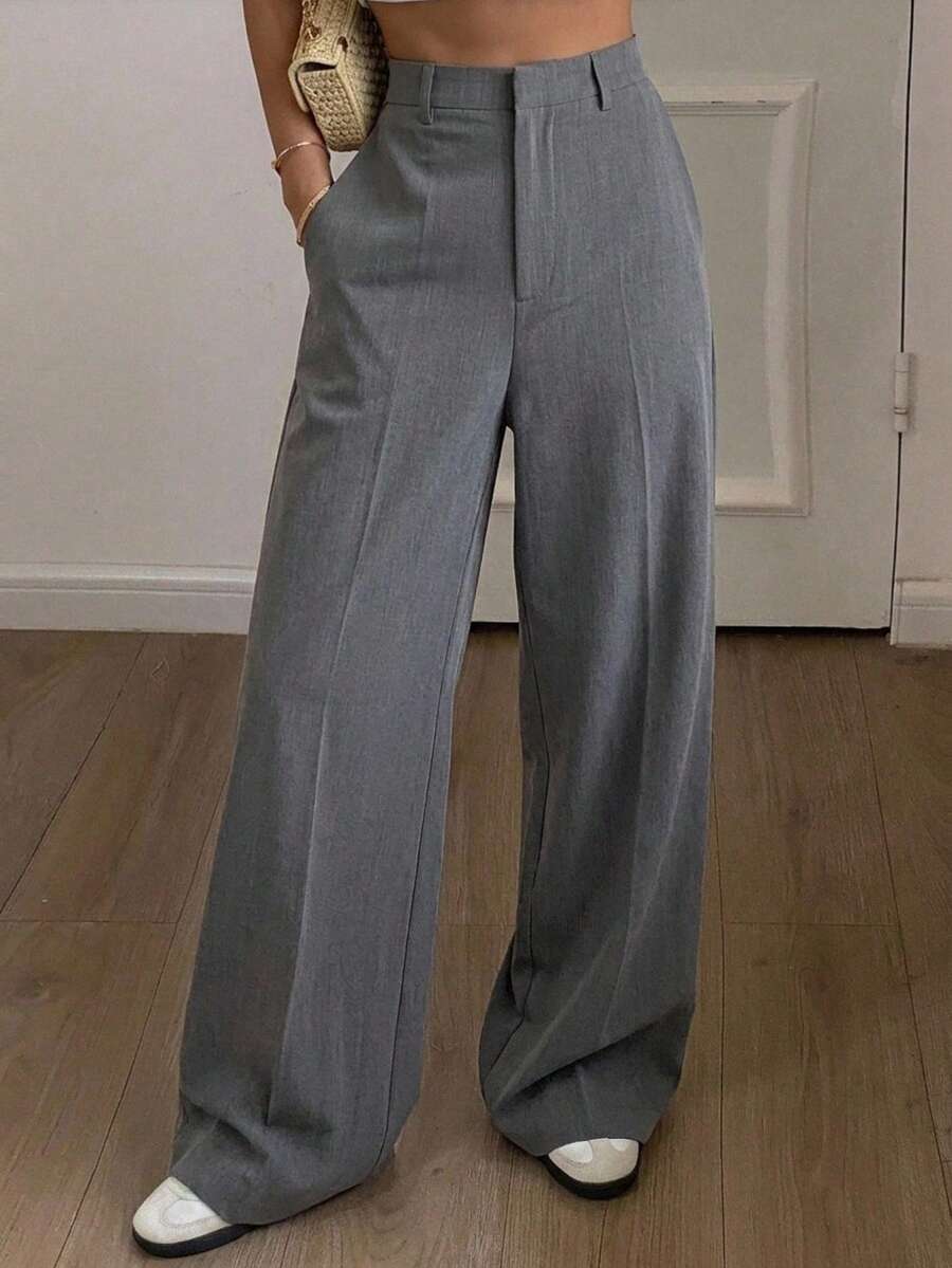 Women's Wide Leg Tailored Trousers, High Waisted Stretch Dress Pants for Work Office - Black